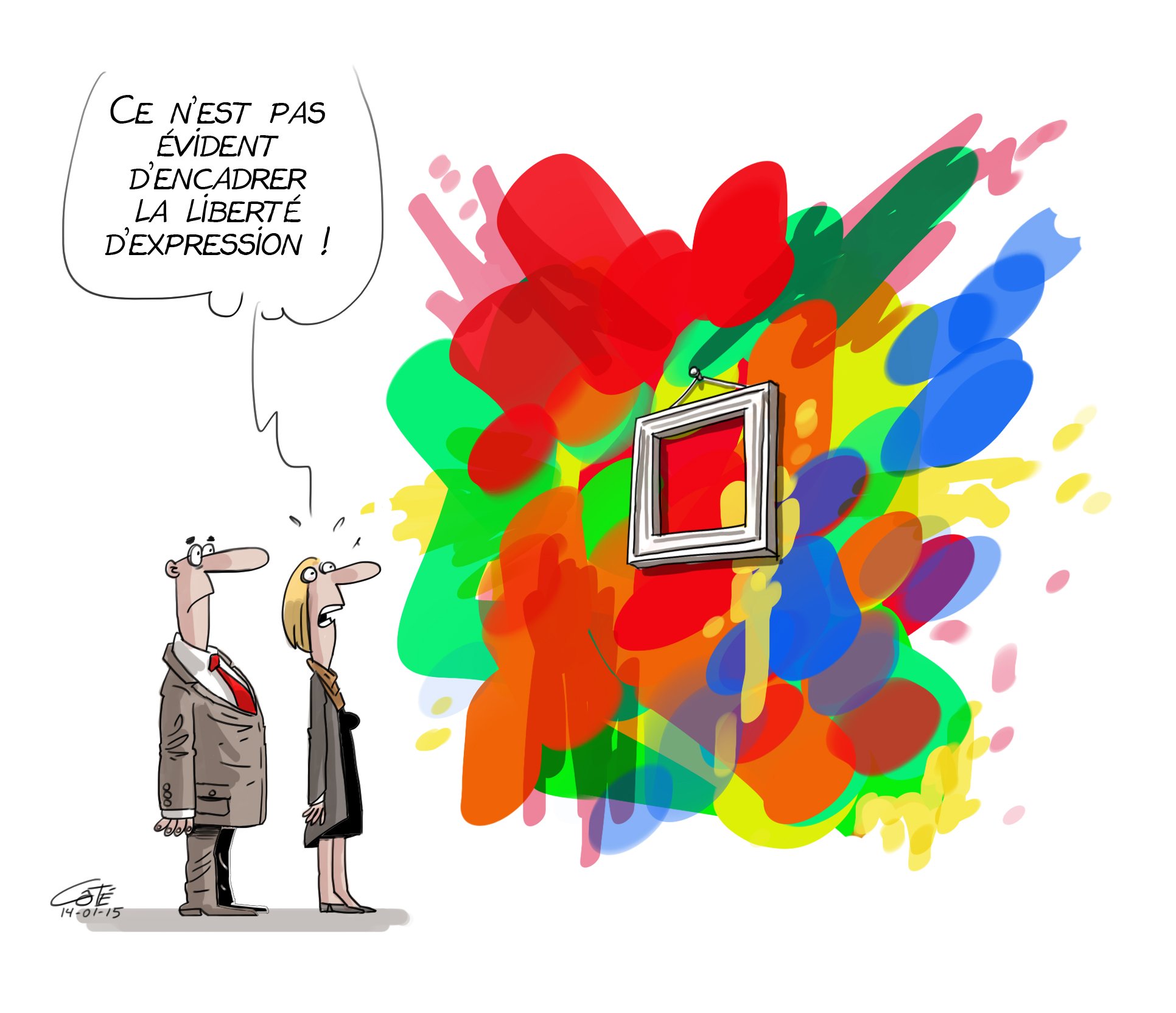 Dos personas contemplando la explosión de un marco en la pared