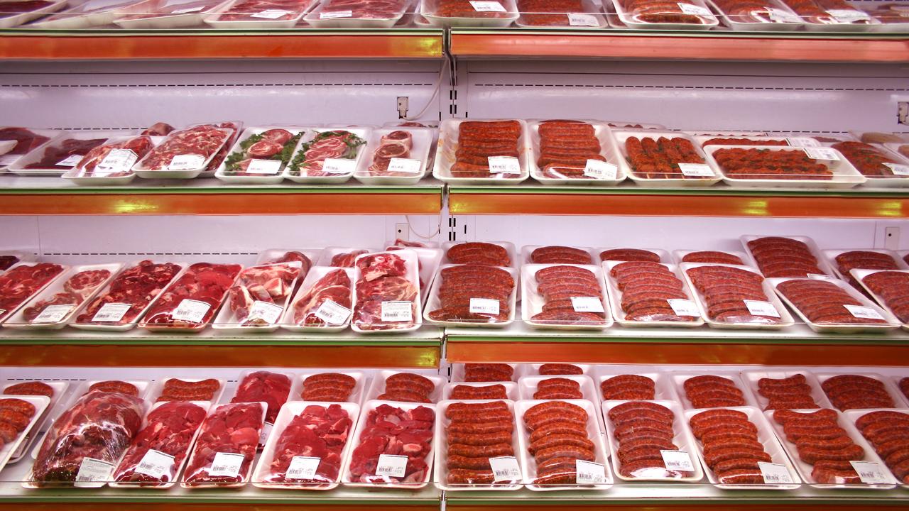 Meat in grocery store shelf